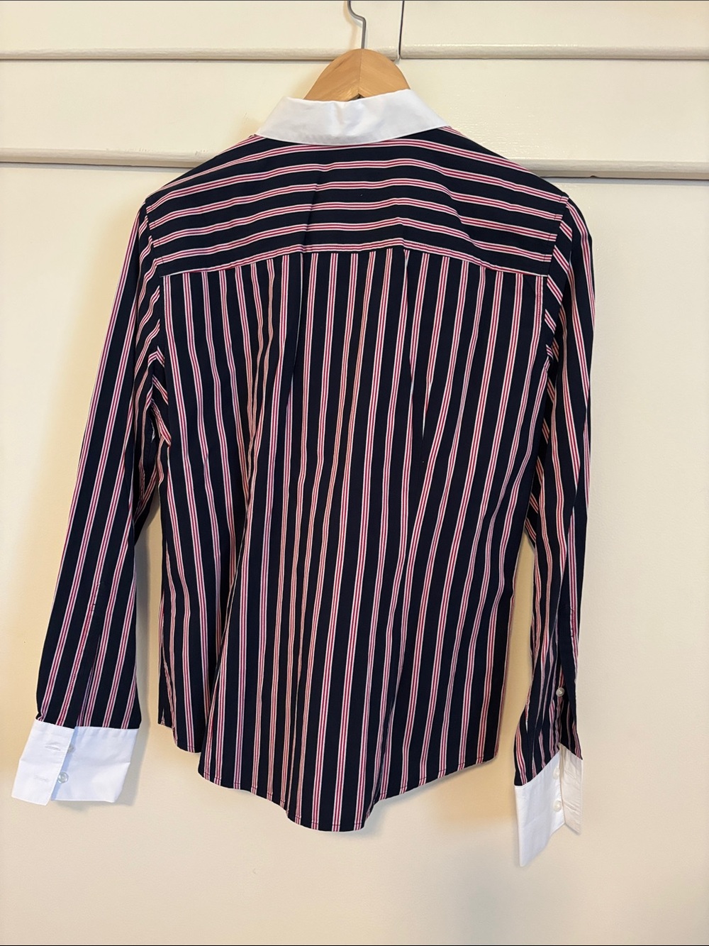 Brooks Brothers Navy and Pink Striped Dress Shirt with White Collar - Picture 3 of 3